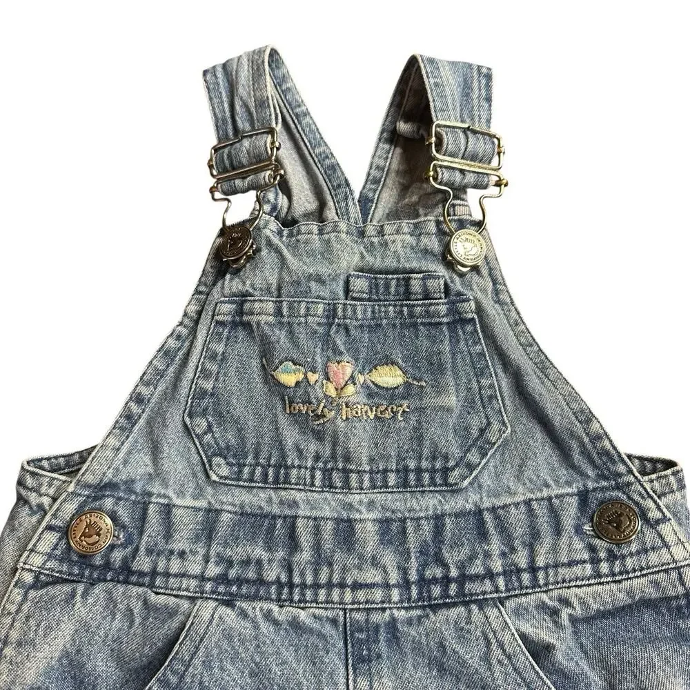 Vtg Arizona Jean Co Denim Bib Overalls Baby Girl 18M Lovely Harvest Fall 90s